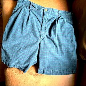 90s OAKDALE BLACK WATCH PLAID GREEN/BLUE COTTON SHORTS - MEN'S SIZE 38